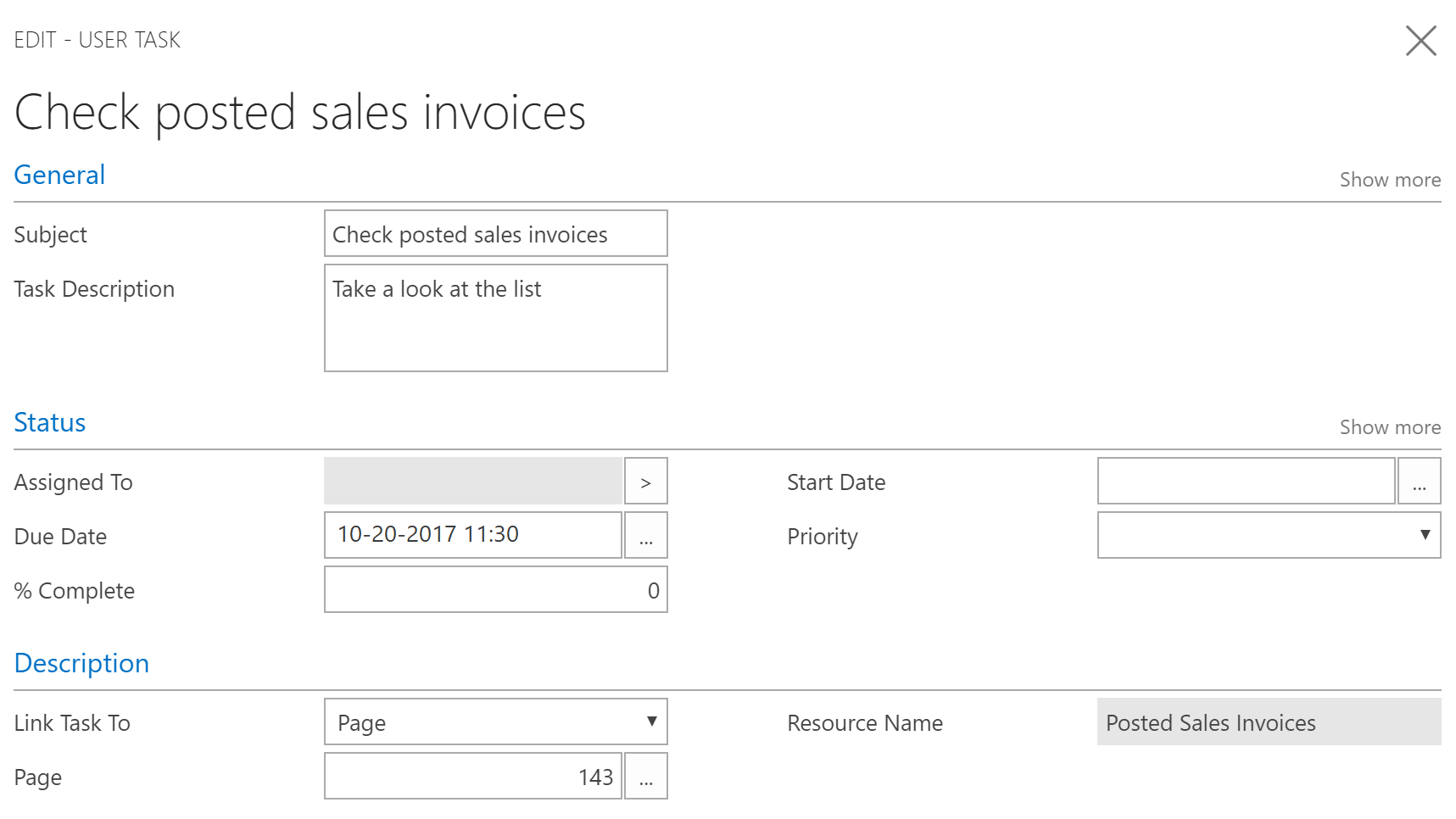 Example of a user task Example of a User Task