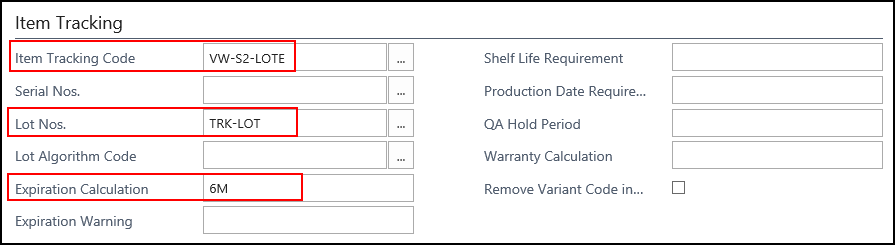 Item Tracking FastTab Item Tracking FastTab