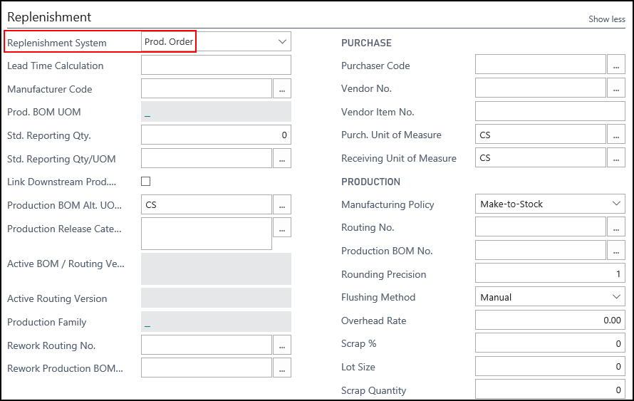 Replenishment FastTab Replenishment FastTab