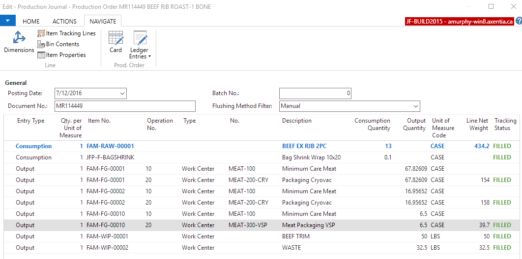 Filled Production Order Filled Production Order