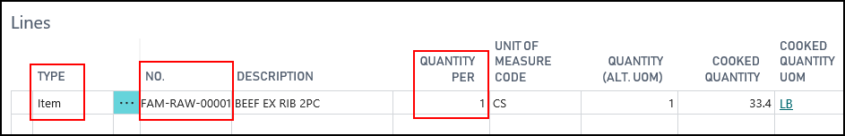 Production BOM General FastTab Lines BOM Lines FastTab