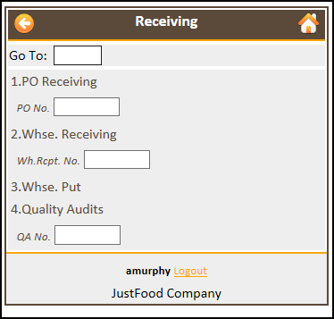 Floor Receiving Menu Floor Receiving Menu