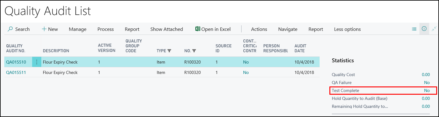 Quality Audit List Quality Audit List