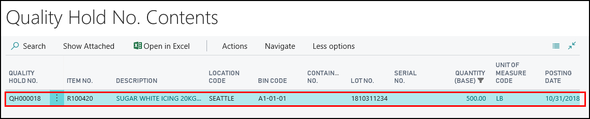 Quality Hold No. Contents Quality Hold No. Contents