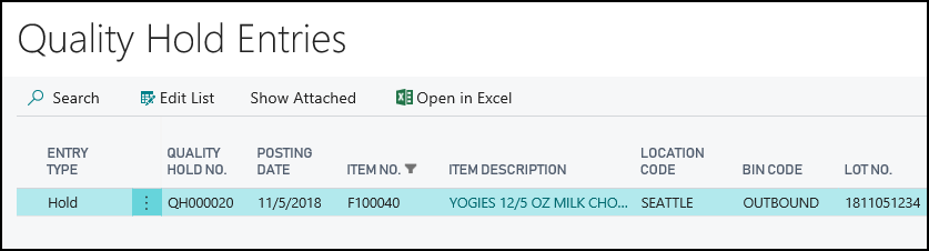 Quality Hold Entries Quality Hold Entries