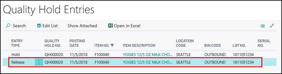 Quality Hold Entries Quality Hold Entries