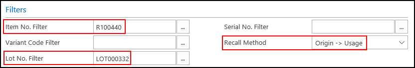 Item Recall Filters FastTab Item Recall Filters FastTab