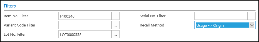 Item Recall Filters FastTab Item Recall Filters FastTab