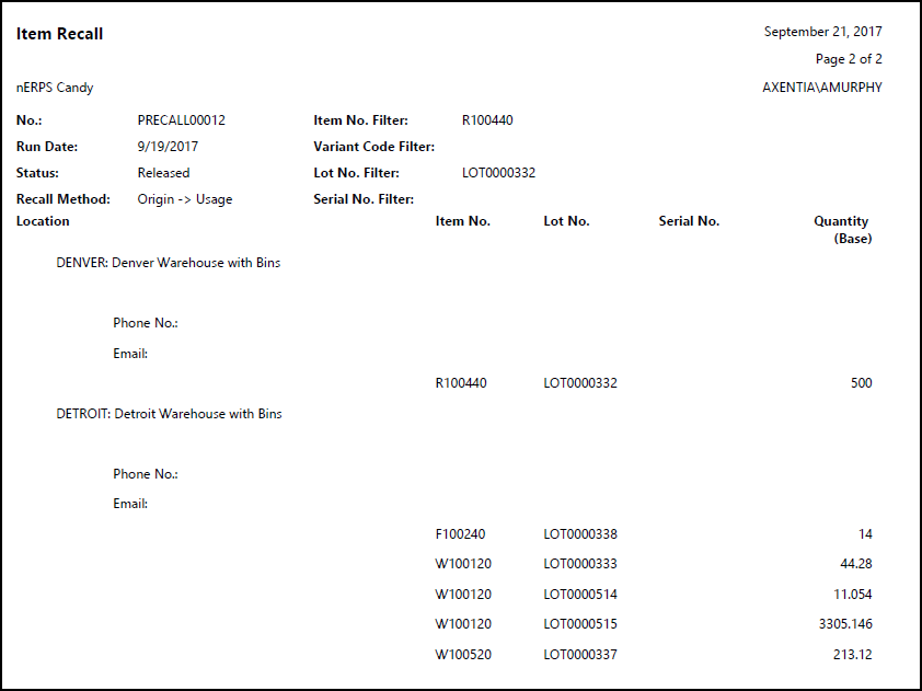Posted Item Recall Report Posted Item Recall Report