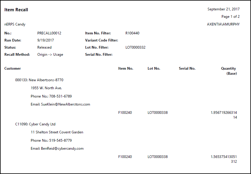 Posted Item Recall Report Posted Item Recall Report