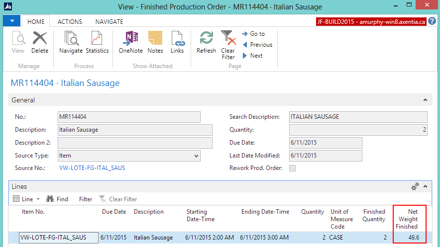 Finished Production Order Finished Production Order