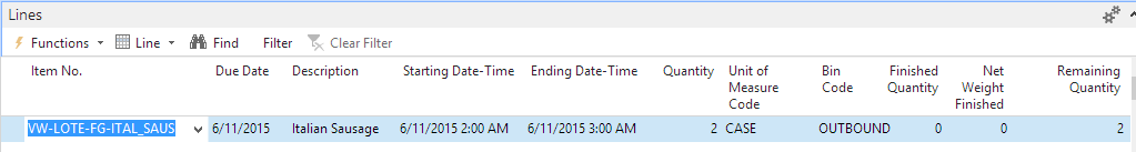 Production Order Lines FastTab Production Order Lines FastTab
