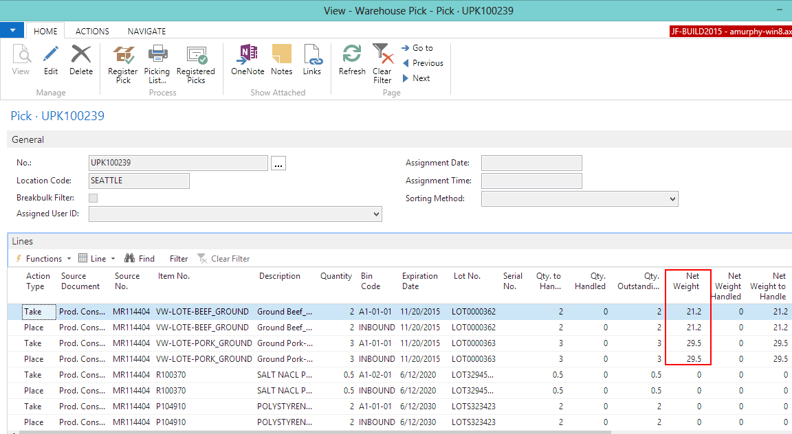 Production Order Lines FastTab Warehouse Pick