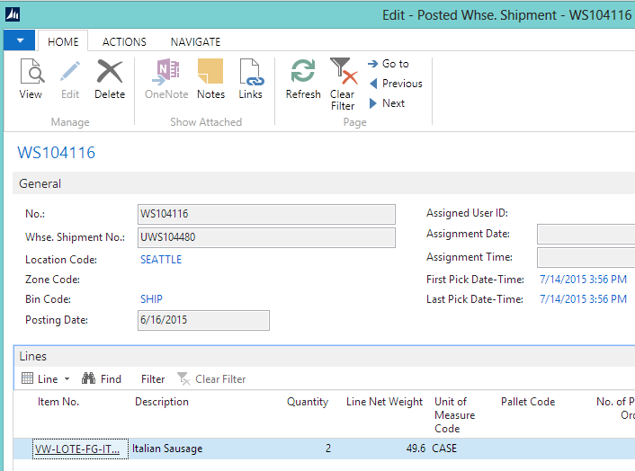 Posted Warehouse Shipment Posted Warehouse Shipment