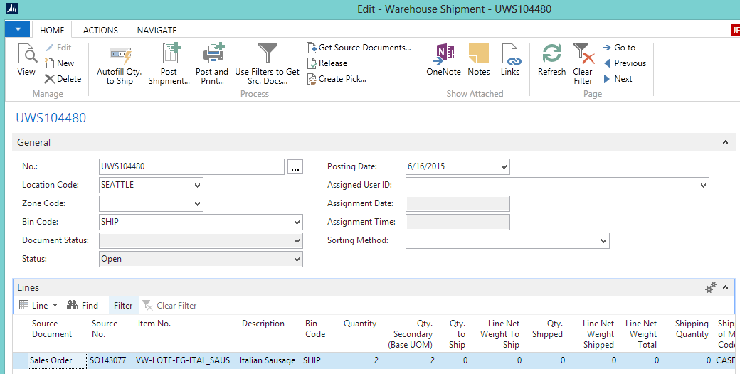 Warehouse Shipment Warehouse Shipment