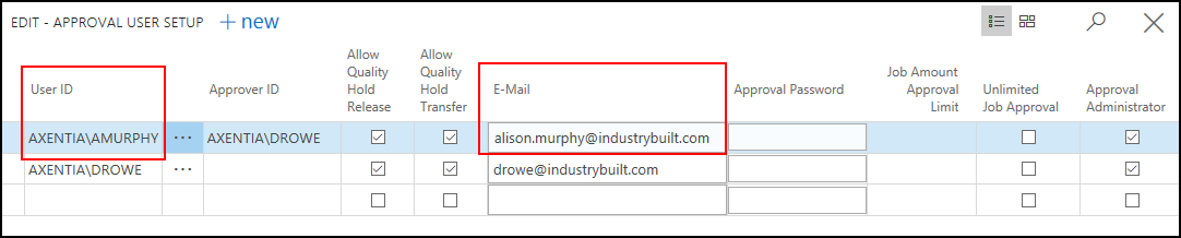 Approval User Setup Approval User Setup
