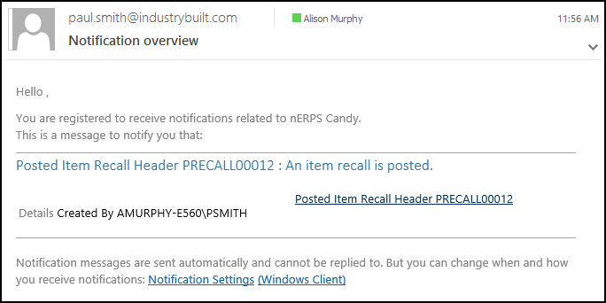 Item Recall Notification Item Recall Notification