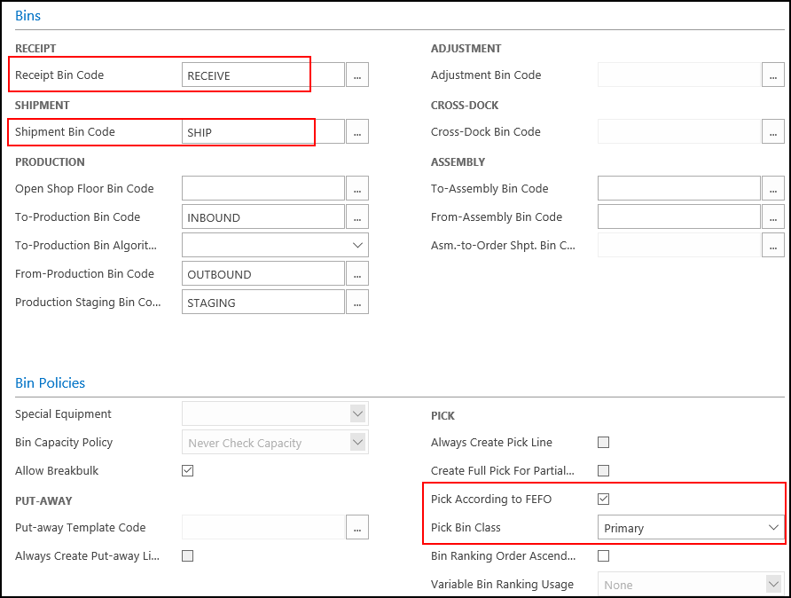 Bins FastTab Bins FastTab
