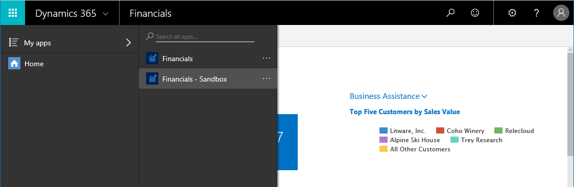 Sandbox Dynamics365 Menu