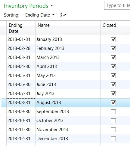 Inventory periods in the scenario