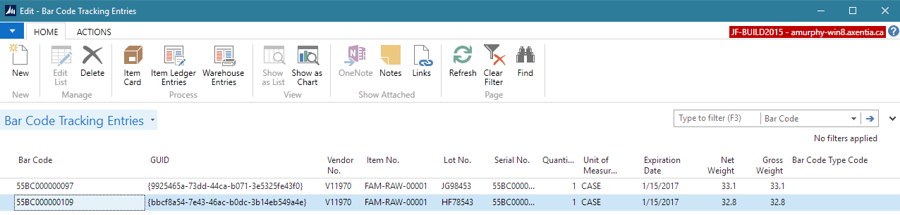 Bar code tracking entries