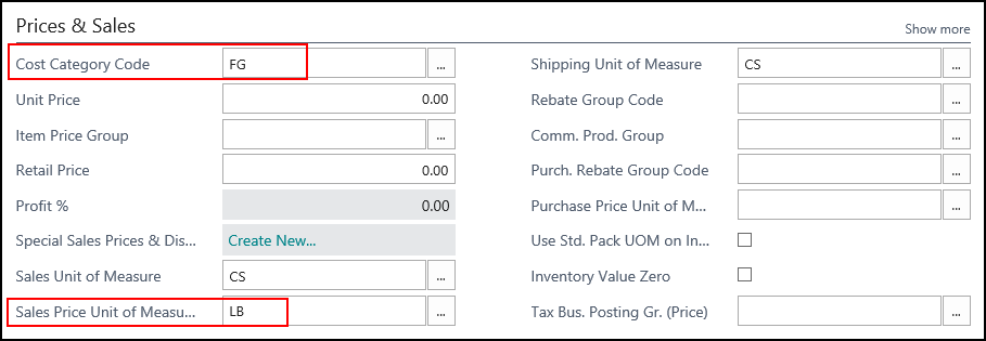 Prices and Sales FastTab