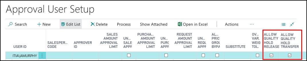 Approval User Setup