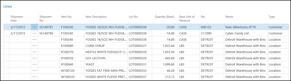 Item Recall Lines FastTab