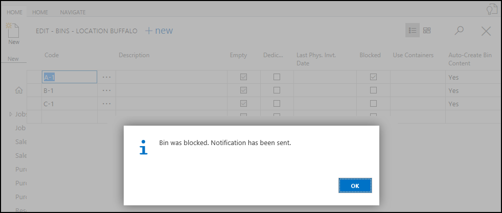 Blocked Bin Message