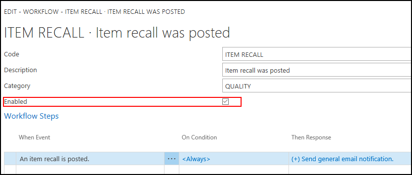 Item Recall Workflow