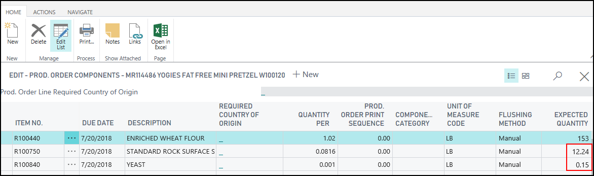 Production Order Components