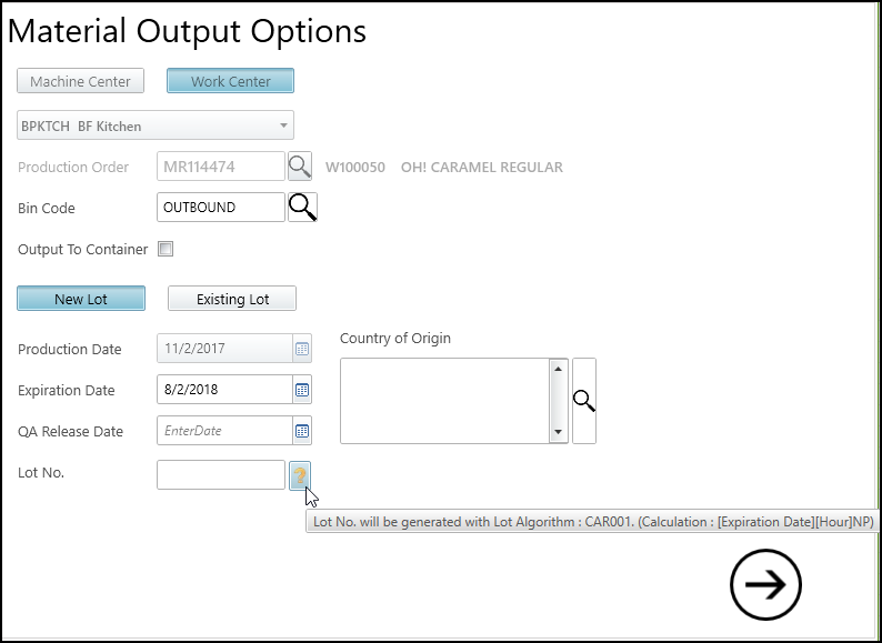 Plant Output Options Screen