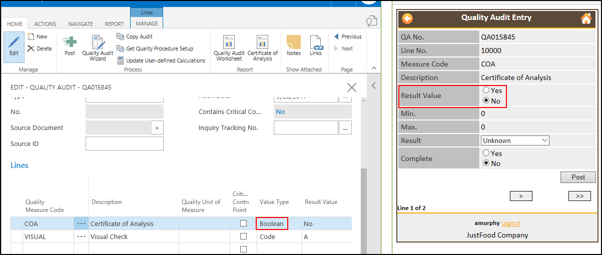 Quality Audit Results Boolean